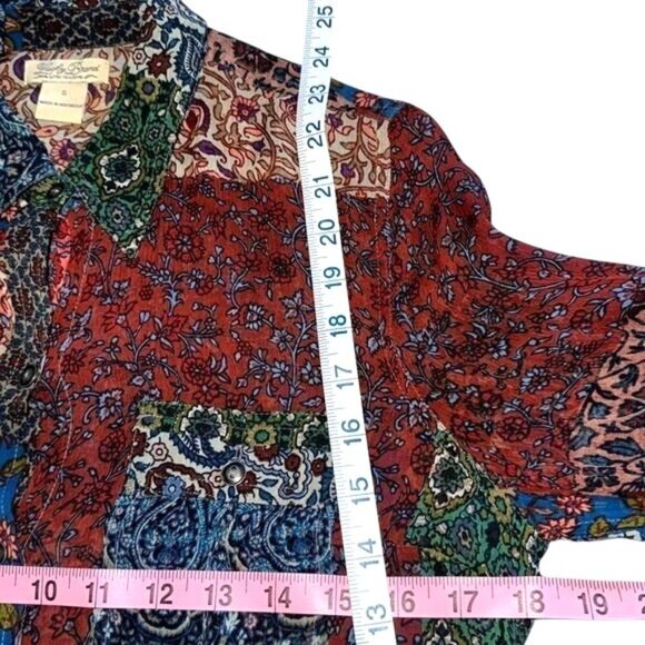 Lucky Brand Womens Sheer Patchwork Button-Up Shirt S Rayon Boho Design - Picture 10 of 10